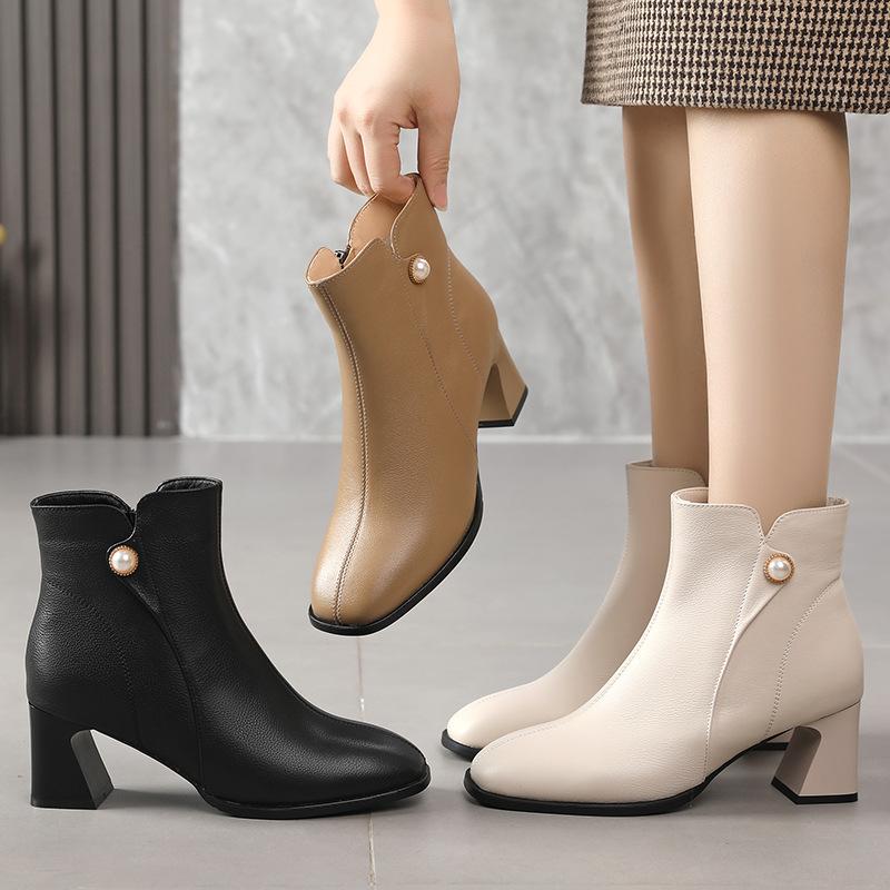 Frauen Mode Stiefel Rot Wolle Warme Winter Echtes Leder Booties Frauen Mid Heel Hochzeit Bankett Kleid Stiefel Frauen