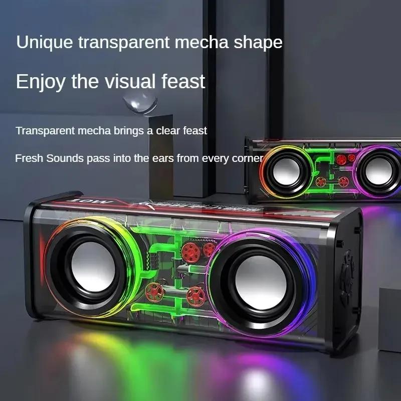V8 Transparent Mecha Speakers Bluetooth 5.0 Wireless Double Bass Diaphragm Subwoofer Music TWS RGB Light Mini Party Loudspeaker