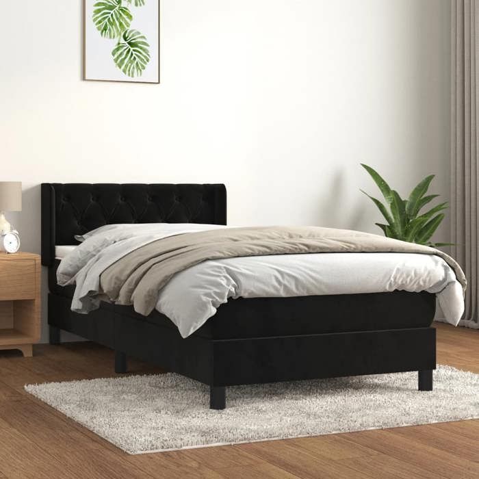 3131107 vidaXL Lit à sommier tapissier et matelas Noir 80x200 cm Velours