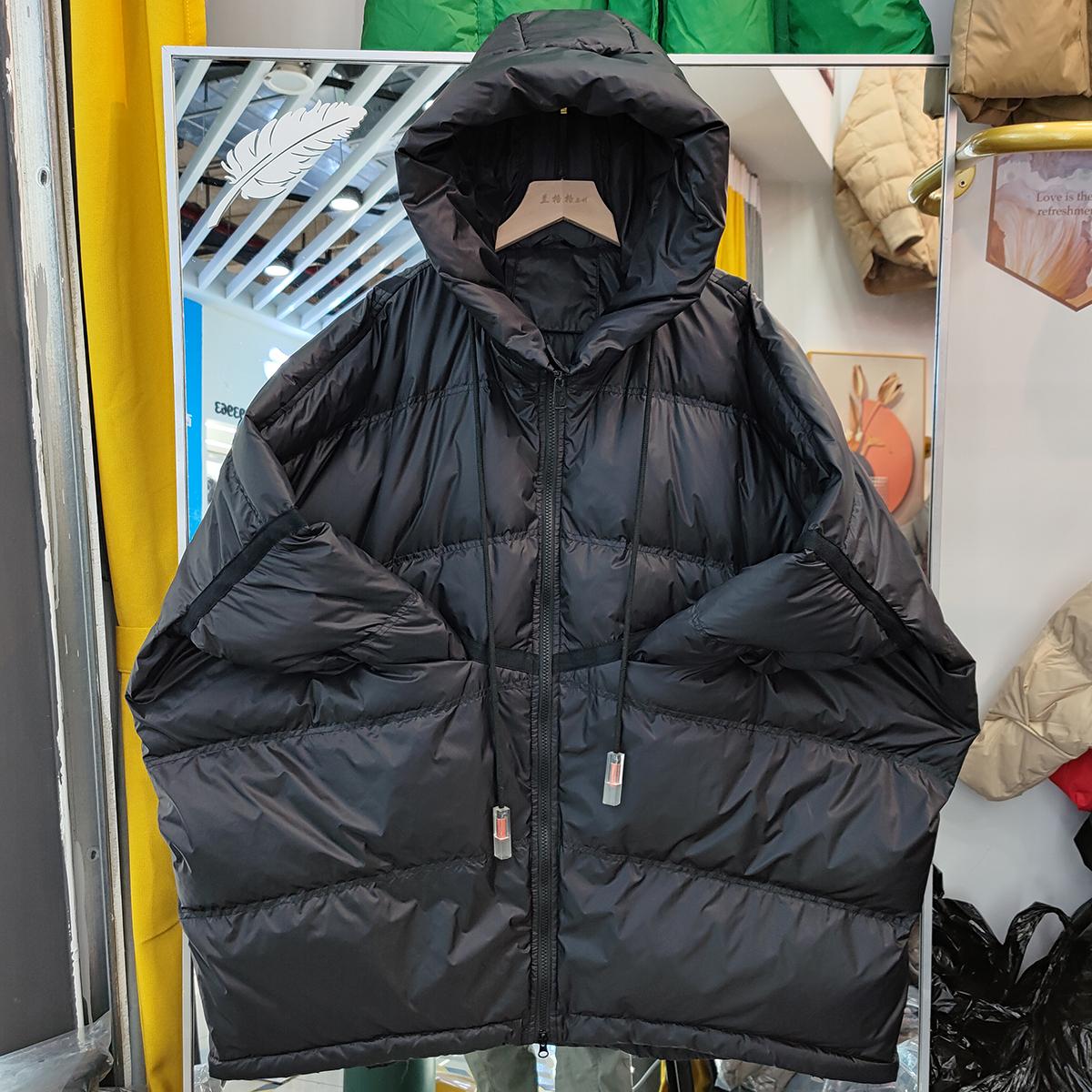 

Зимняя пуховая куртка женская средней длины с капюшоном большого размера свободная толстая куртка one size чёрный