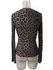 Euro-American Leopard Print Layered V-Neck Bell Sleeve Slim Fit Knitted T-Shirt for Women (2025 Collection)