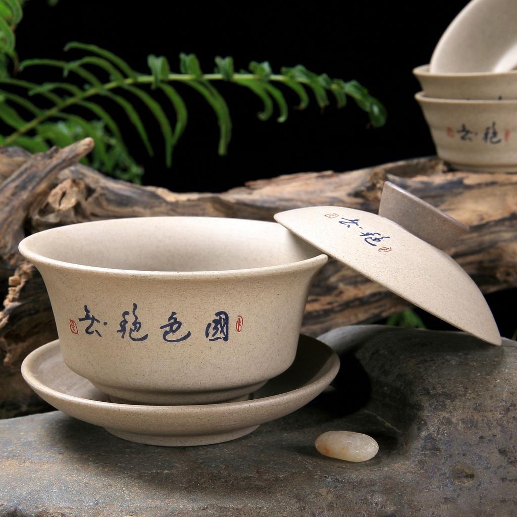 Chinese Kung Fu Tea Tureen Pottery Clay Cover Bowl Classical Gaiwan Traditional Handmade Tea Set Cup