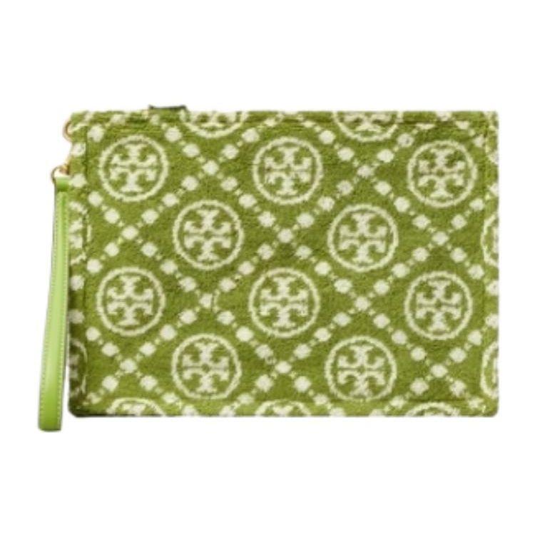 Tory Burch T Monogram Letter Combination Print Zipper Wristlet Clutch Medium Women clutch Green 151829-307 Basic Set BagDust Bag 23490₽