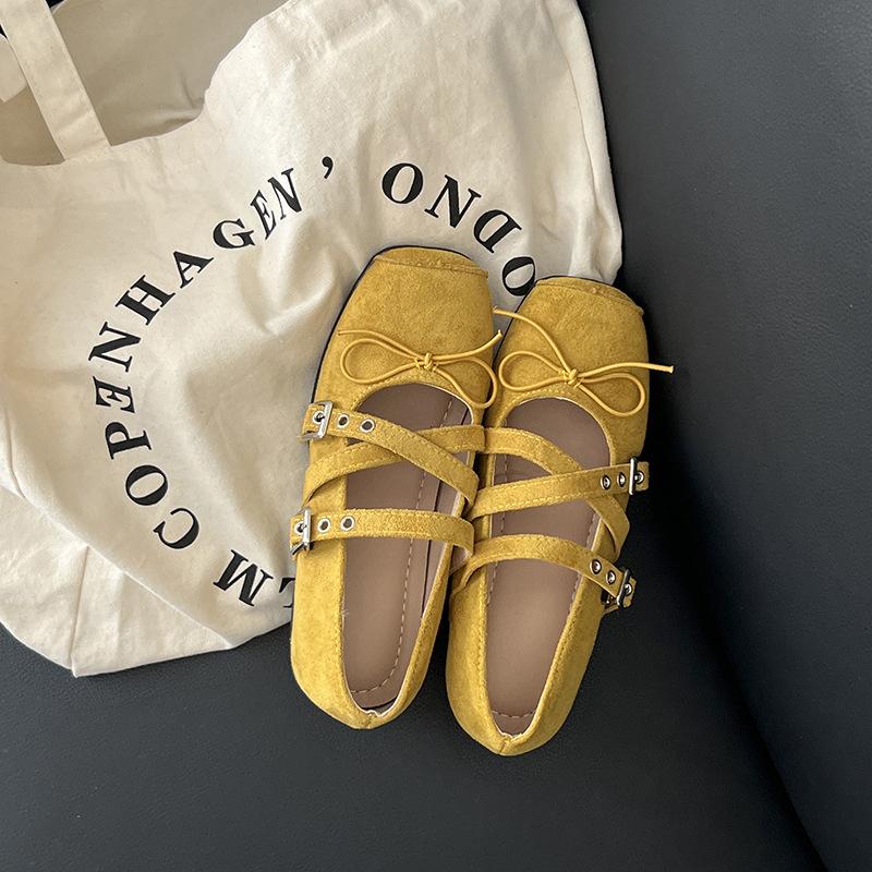 French Women's Ballet Shoes Summer New Retro Bow Inner Height Increase Single Shoes Cross Strap Mary Jane Shoes
