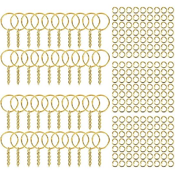 

100pcs Gold Keychain Rings Metal Split Key Rings Chains Parts with Open Jump Rings for DIY Crafts Jewelry Making