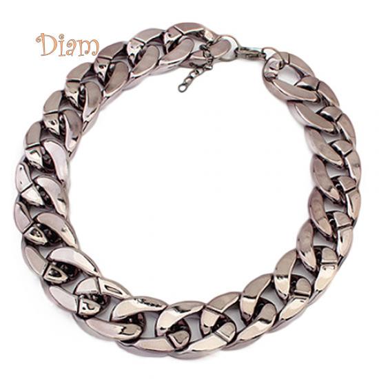Diamin Punk Style Cut Link Chain Choker Shiny All Match Necklace Jewelry