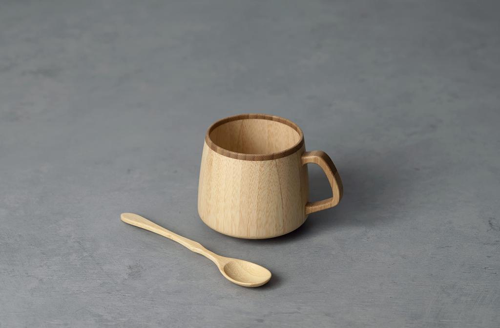 RIVERET Cafe au Lait Mug and Spoon Set, Bamboo, Dishwasher Safe (White)