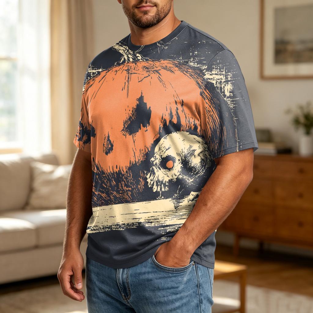 Men's Halloween Graphic T Shirt Plus Size Comfortable Breathable Casual Loose Fit Top with Printed Design for Seasonal Wear
