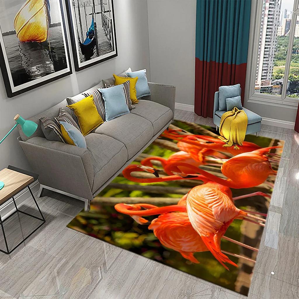 3D Schöner Flamingo Teppich Reizende Tierteppiche für Wohnzimmer Kinderzimmer Eingang Dekor Teppiche Badezimmer Küche Rutschfeste Matten
