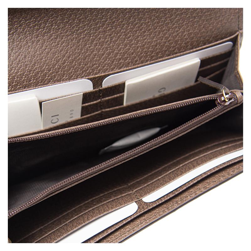 Gucci Ophidia Presbyopia Logo Striped Web Canvas Leather Wallet Women's Light Brown