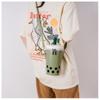 Creative Milk Tea Cup Shaped Bucket Bag for Women Cute Cartoon PU Leather Crossbody Bag Personalized Shoulder Bag