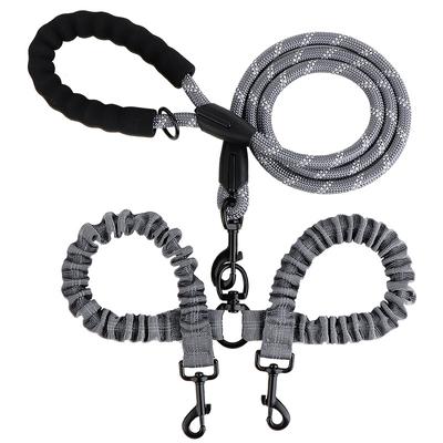 Neue Doppelkopf-Haustier-Schleppleine Eins Ziehen Zwei Nachtreflexion Anti-Verwicklung Elastisches Nylon Spaziergang Hund Leine Zubehör