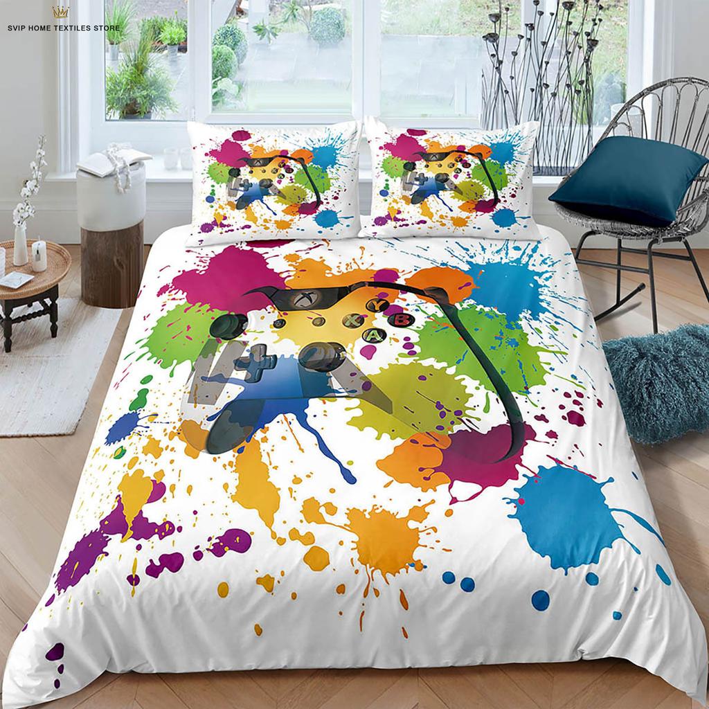 Watercolor Game Controller E-Sports 3D Printing Quilt Cover 100% Polyester Bedding Set Duvet Cover Pillowcase Three-Piece Set
