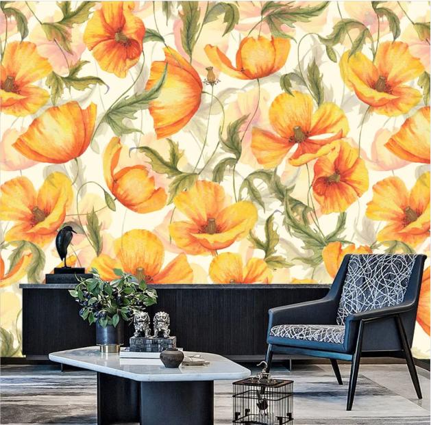 Modern Removable Flower Wall Papers Home Decor Girls Wallpapers For Living Room Bed Mural