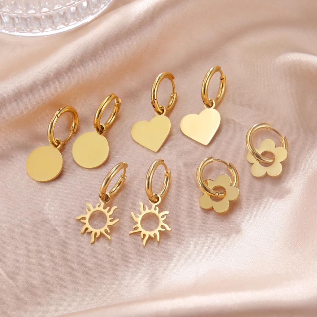 Cute Flower Drop Earrings for Women Trending Gold Color Stainless Steel New In Earrings Party Wedding Jewelry Gift