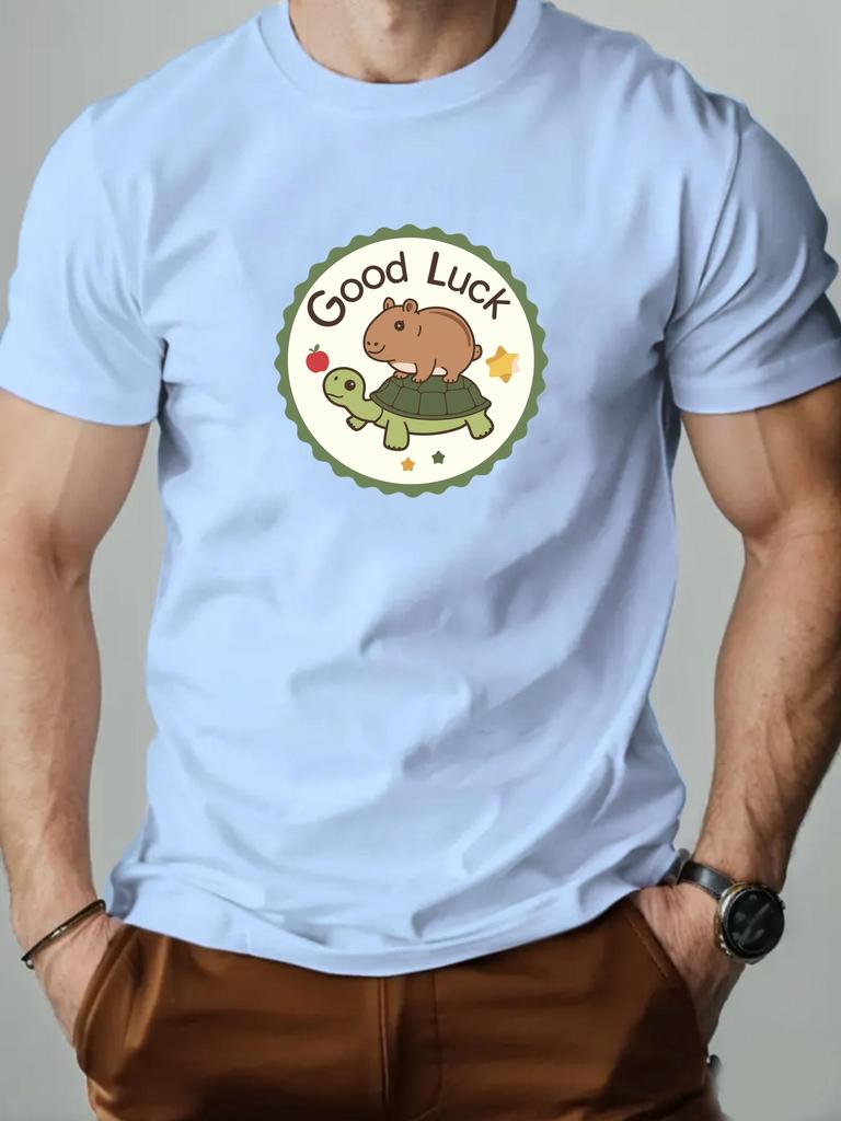 Mens Cotton TShirt Good Luck Summer Round Neck Short Sleeve Graphic Breathable Fashion Casual TShirt