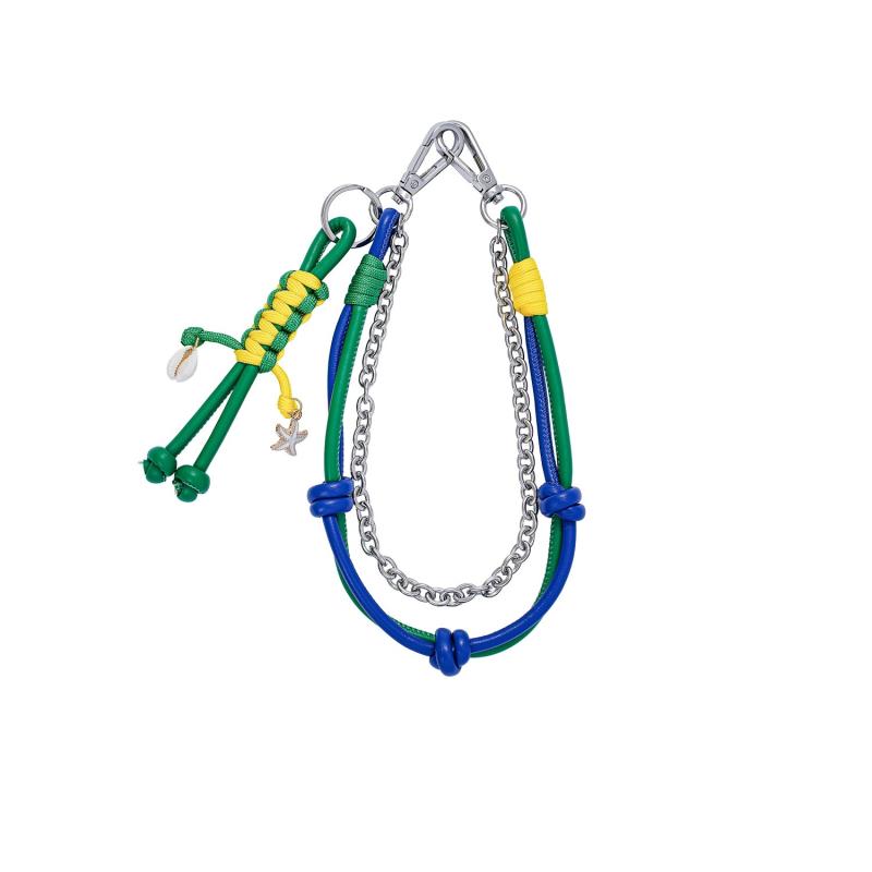 Fashion Leather Keychain Pendants Bags Chain Multi-functional Detachable Rope Woven Metal Chain Lanyard Bag Hanging Accessories