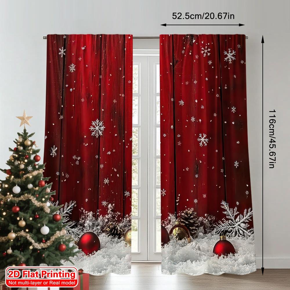 2D Flat Printing 2pcs Merry Christmas Popular Curtain Festive Snowflakes and Pine Branches Versatile 100% Polyester Without