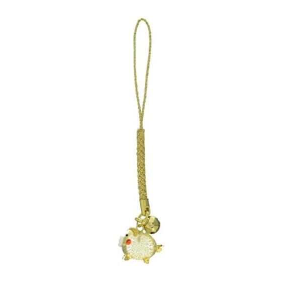 Cute netsuke/strap handmade glasswork gold shiny pig