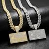 Men's Trendy Streetwear Diamond-Covered Bank Card Tag Pendant Necklace with Cuban Chain