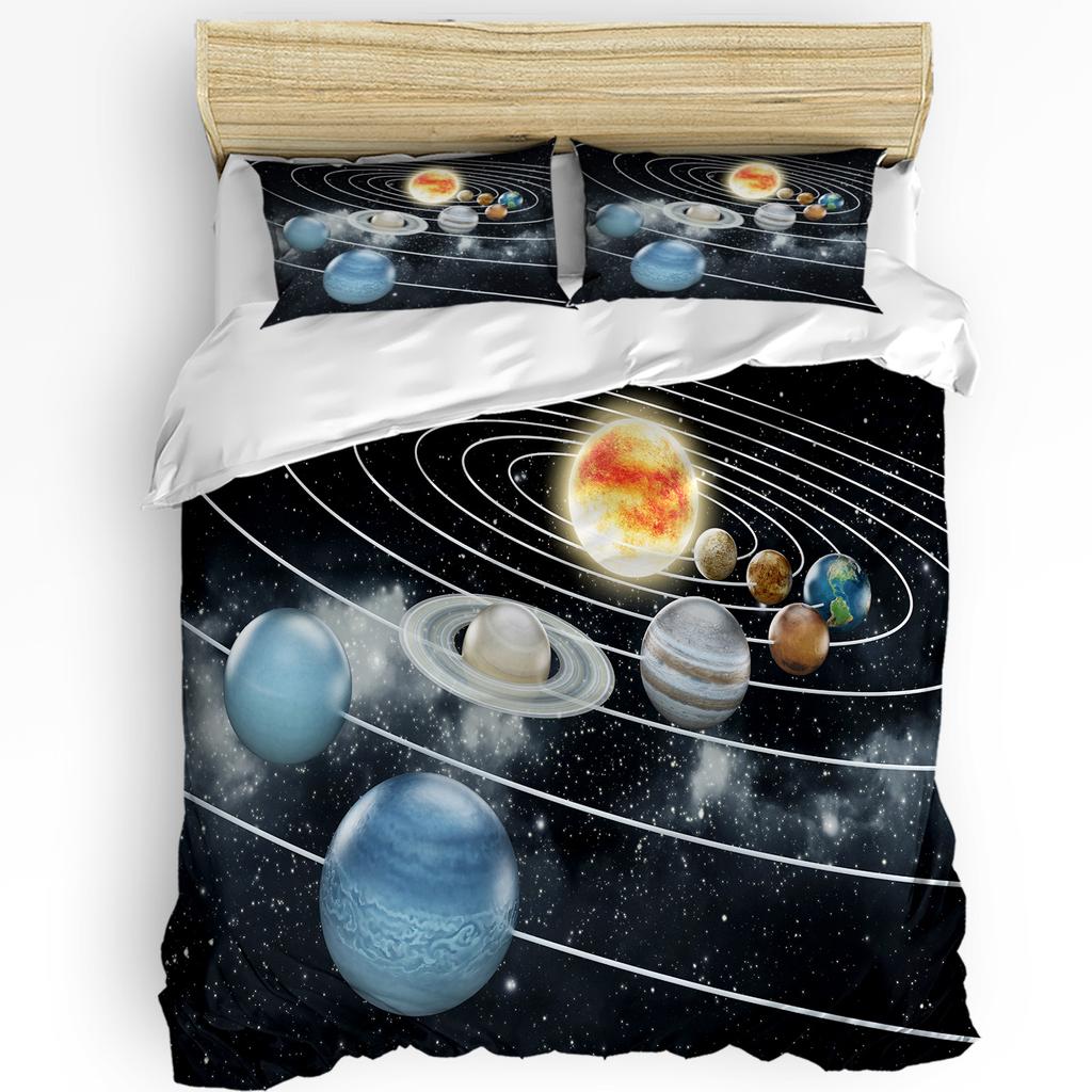 Planeta Rakieta Ziemia Satelita 3 szt. Komplet Pościeli Podwójne Łóżko Poszewka na Kołdrę Poszewka na Poduszkę Miękki Tekstylia Domowe