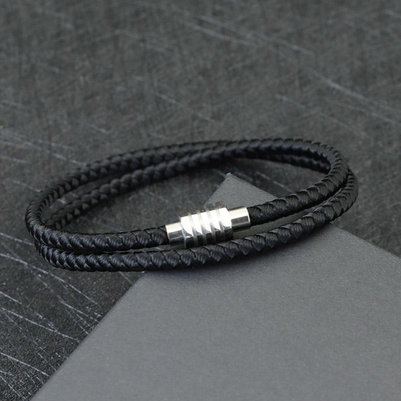 

New Men Keel Rope Bracelet Stainless Steel Magentic Clasp Matching Stackable Macrame Braslet Gift For Him Pulseira Hombre Joias 20.5cm 8.1inches чёрный