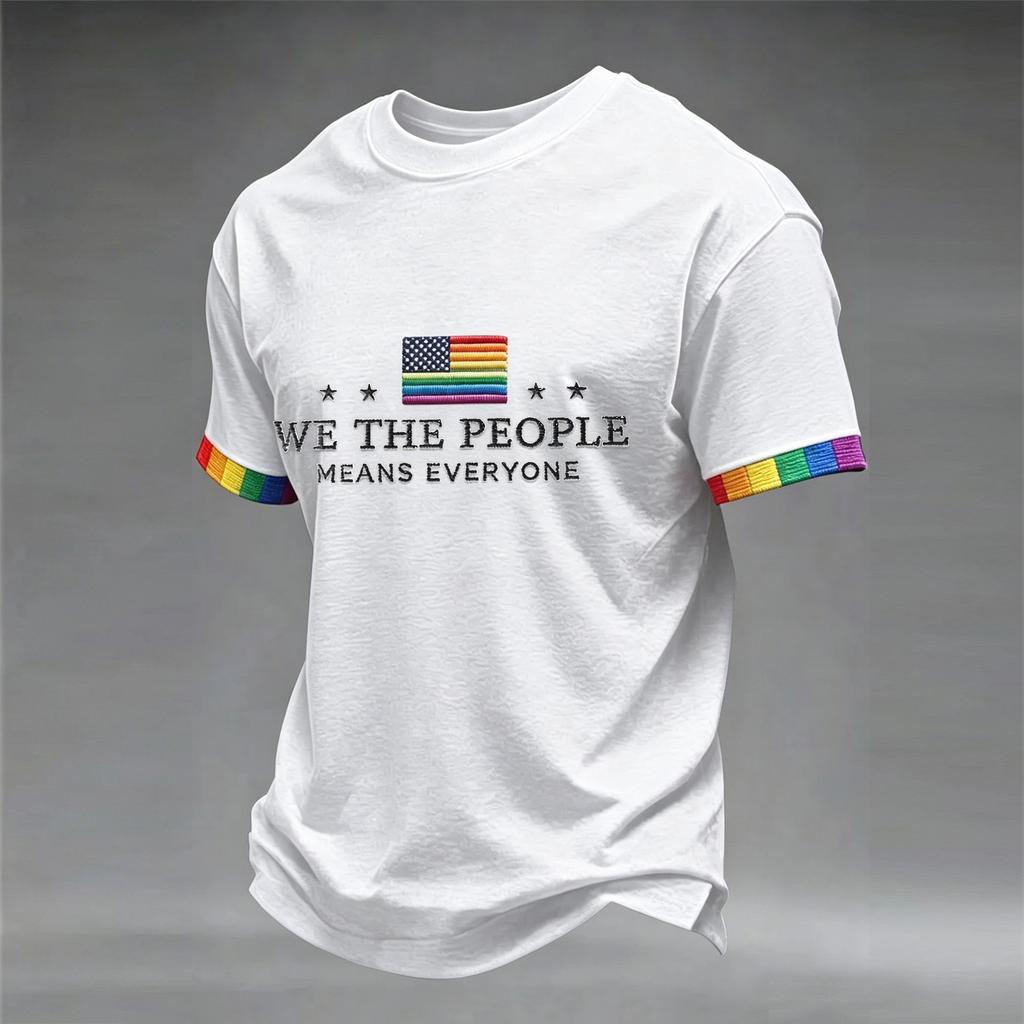 Unisex Short Sleeve Crew Neck T Shirt with We The Means Letter Print and Flag Graphic Casual Fit Top