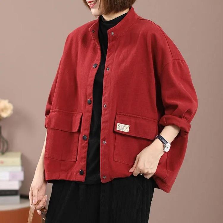 

Women Casual Loose Denim Jacket Cotton Cardigan Versatile Large Pocket Button Autumn XXXL