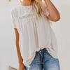 Women Fashion Lace Short Sleeve Casual T-shirt Round Neck Loose Top
