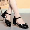 4.5cm Comfortable Fashion Sweet Bow Close Head Leather Sandals Summer 2024 Med Block Heels Shoes for Office Mom Daily Girls