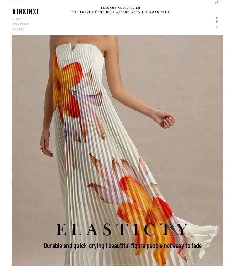 2026 Strapless Pleated Long Dress - Women's European & American Style