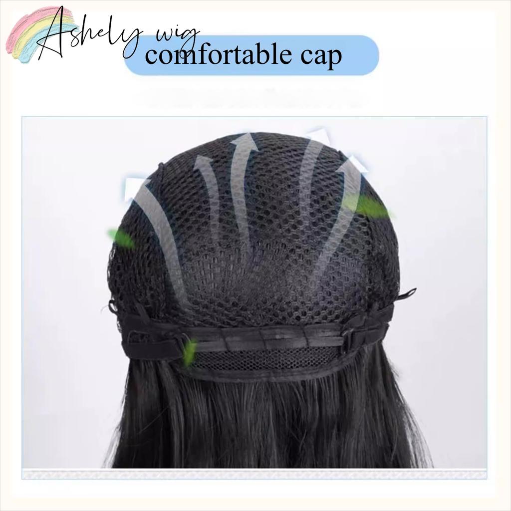 Ashely Half Black Gray Wig with Bangs 26inch Long Straight Wigs Lolita High Temperature Fibers Synthetic Wigs forAll Saints' Day