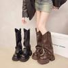 Damen Punk Faltplattform Stiefeletten Coole Kampfstiefeletten mit Gürtelschnalle Rutschfeste Goth Street Fashion Ritterstiefel