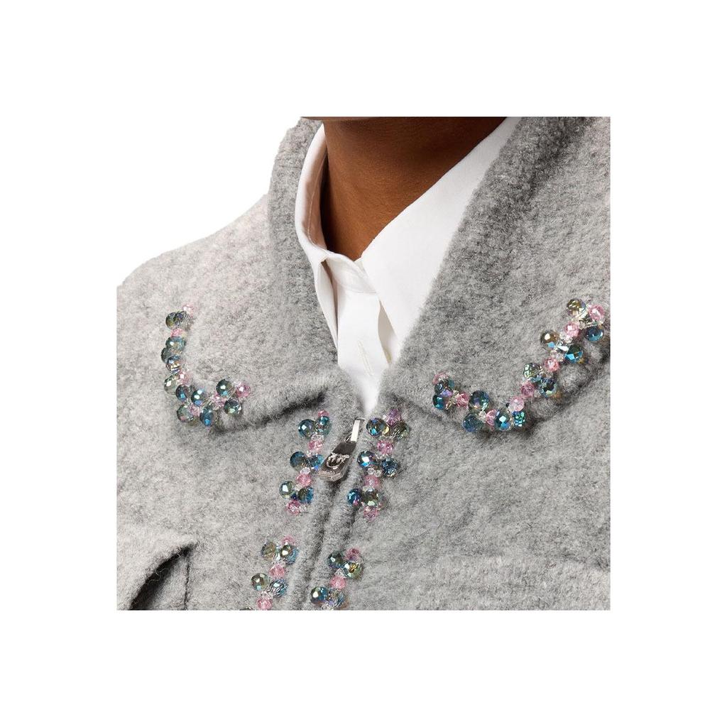 PINKO Beaded Collar Zipper Pocket Long Sleeve Jacket Women jackets Pink 105948A2YE-II2