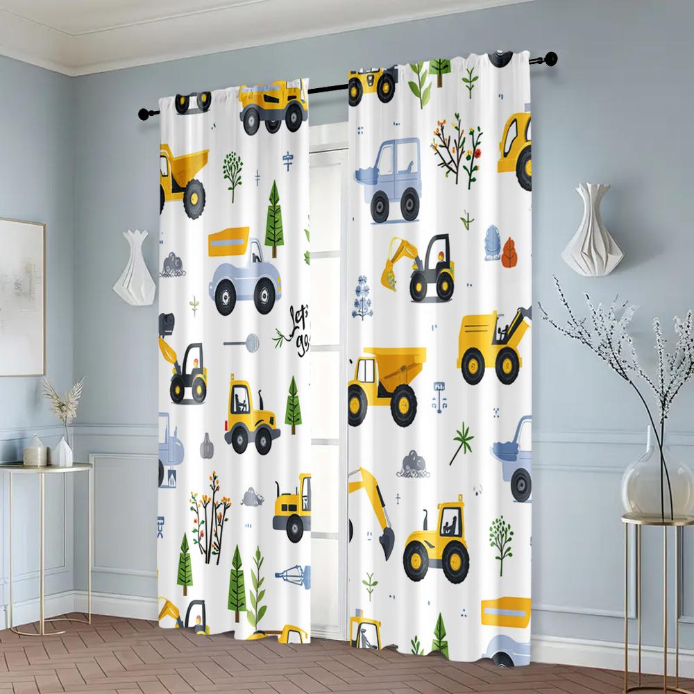 2pcs, Upscale Curtains Playful Construction & Farm Vehicle Versatile Polyester Fabric (without Rod) Home Decor Perfect for