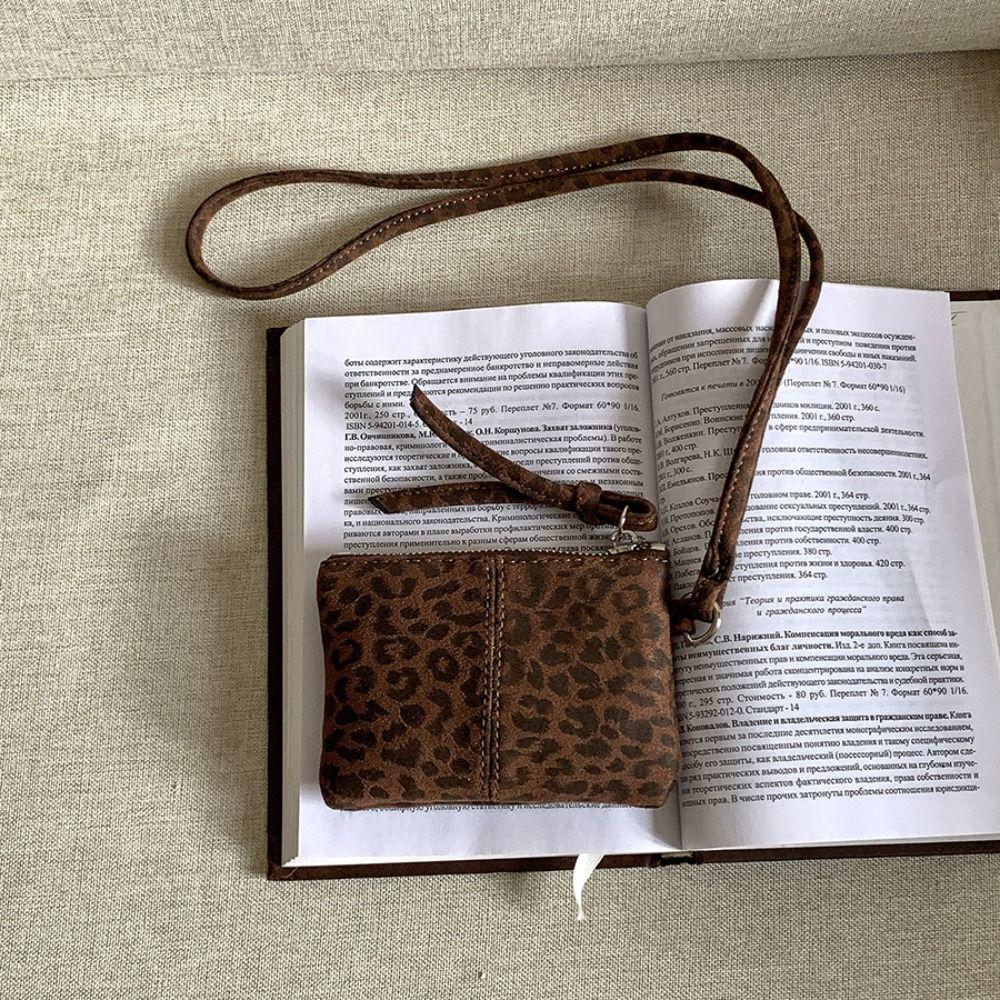 Leopard Print Suede Coin Purse Portable Lipstick Key Bag Women Shoulder Bag Mini Storage Bag Small Wallet Travel Neck Bag