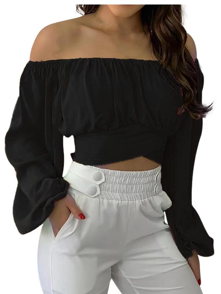 2025 Women's Off-the-Shoulder Lace-Up Long-Sleeve Top - Spring/Summer Trend