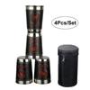Portable 4Pcs/Lot 170Ml Travel Cups Water Mugs Stainless Steel Home Wine Whiskey Mugs With Black Pu Leather Cover For Outdoor
