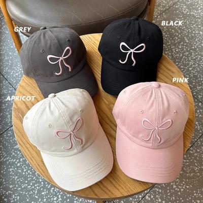 Baseball Hat Bow Embroidery Long Brim Adjustable Head Circumference Sunscreen Anti-UV Outdoor Sport Cap Summer Headwear for Hiking Traveling Shopping