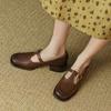 British small leather shoes women's design sense niche middle heel thick heel women's shoes 2025 autumn French retro brown light mouth single shoes