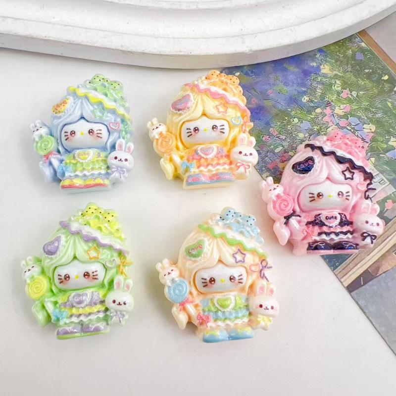 Cartoon Cat Crown Girl Resin Handmade Hair Accessories & Keychain Lanyard Ornaments