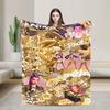 Warm Soft Blankets KPop Demon Hunters Golden Music Throw Blanket  Flannel Bedspread For Living Room Street Trend Sofa Bed Cover
