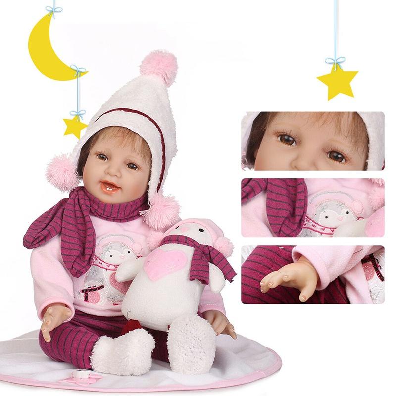 Lebensechte 22" Reborn Baby Puppe Handgemachter Weicher Stoffkörper Realistische Mädchenpuppe Geschenk