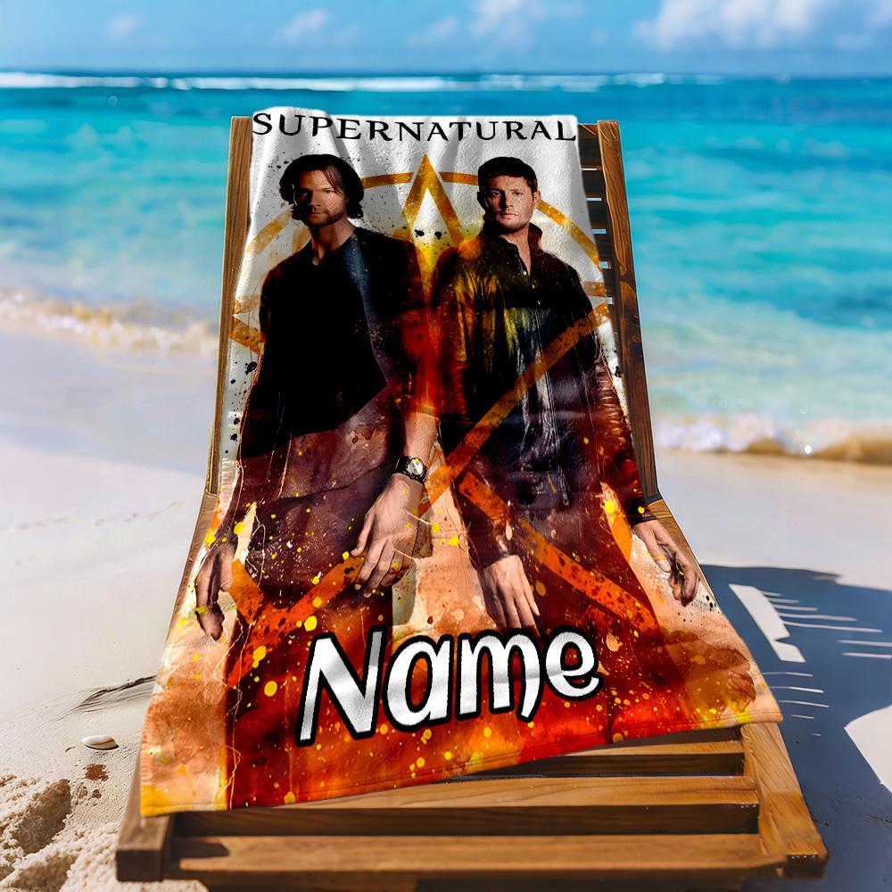 Supernatural Journey Together Customizable Name Beach Towel Super Soft Microfiber Quickdry Fabric