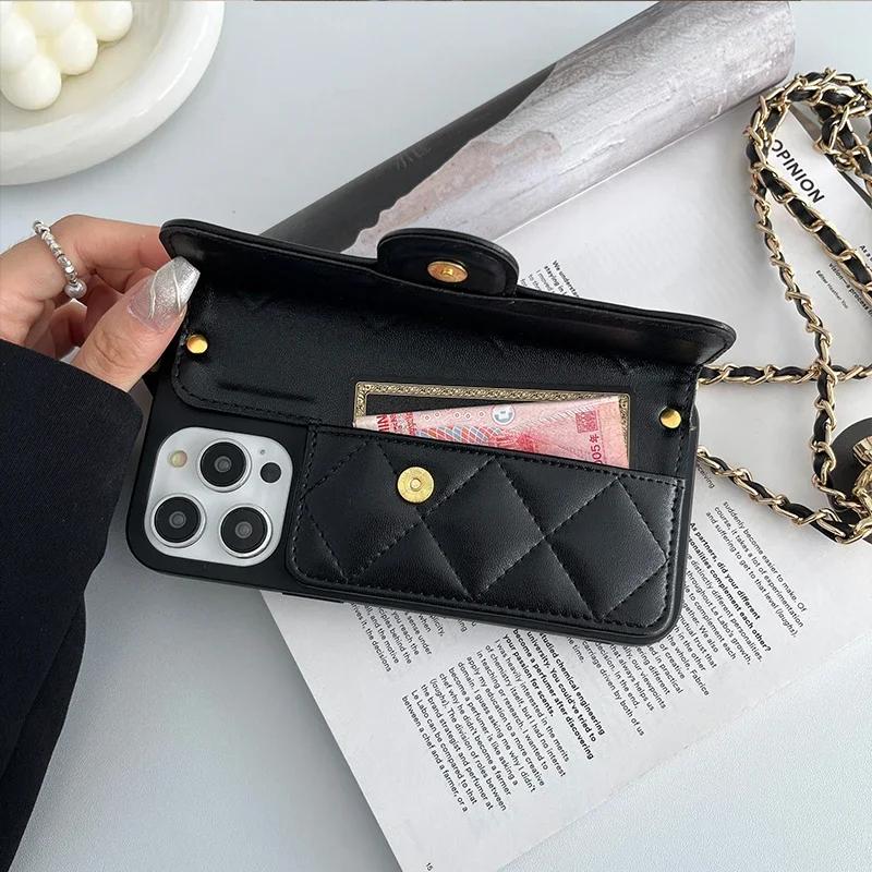 Crossbody Adjustable Lanyard Phone Case for IPhone 15 14 13 12 11 16 Pro Max Wallet Card Slot Holder Leather Cover (no logo)