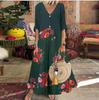 V-neck Short-Sleeve Printed Long Button-Up Casual Dress