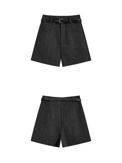 Woolen High-Waisted Wide-Leg Shorts for Women - Autumn/Winter Style, Slimming Fit, Perfect with Boots