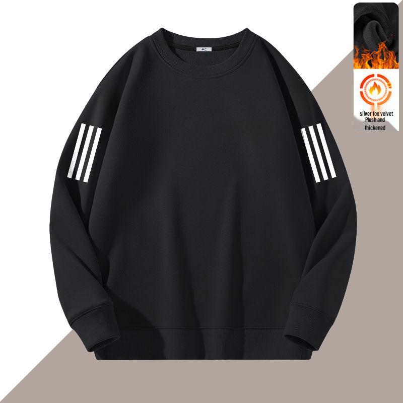 

Men s Autumn/Winter 2025 Plush Lined Round Neck Hoodie, Loose Fit, Long Sleeve Trendy Jacket XL (115-130 jin)