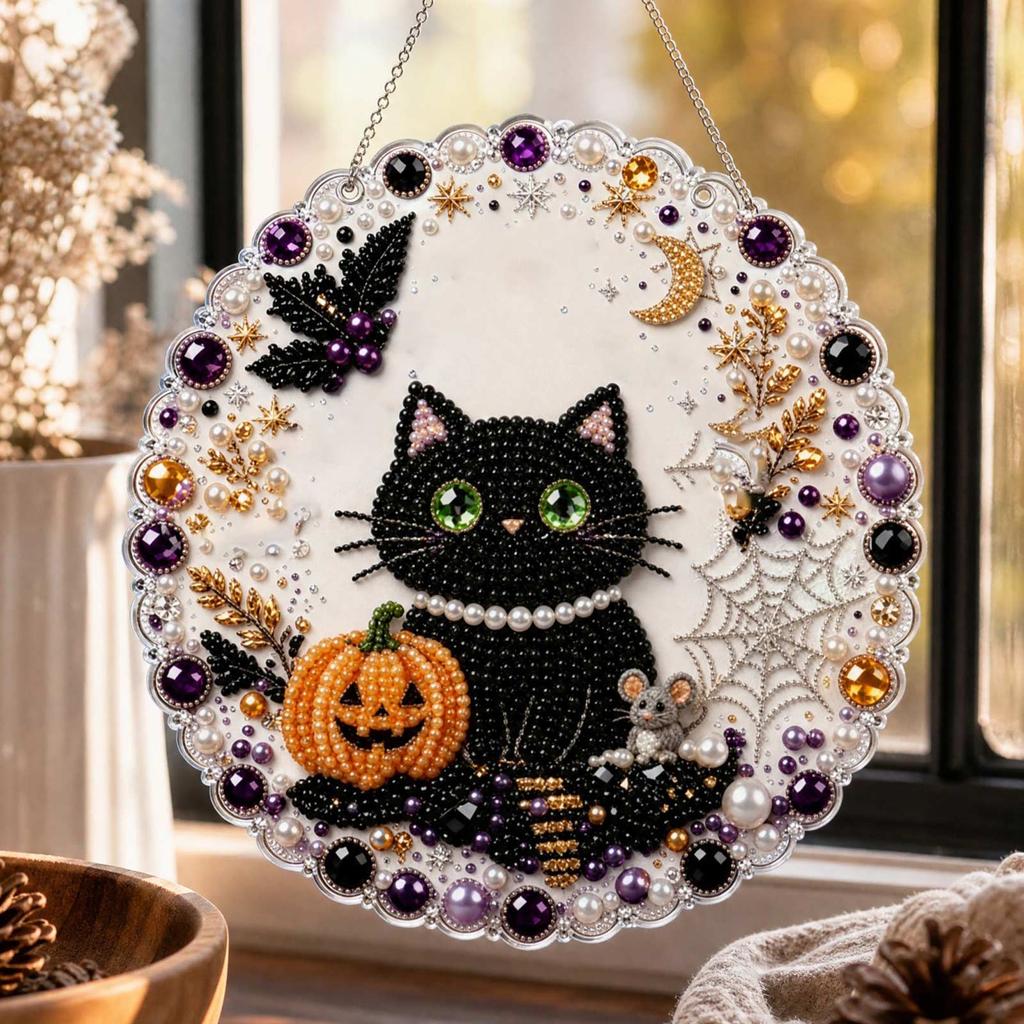 Halloween Hanging Ornament Set, Kit with Rhinestones, Acrylic Sign, DIY