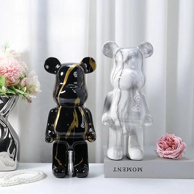 26cm Aesthetic Bear Figure Creaive Resin Marbling Violent Bear Statue Sculpture Decor Luxury Livingroom Decoration Home Ornament